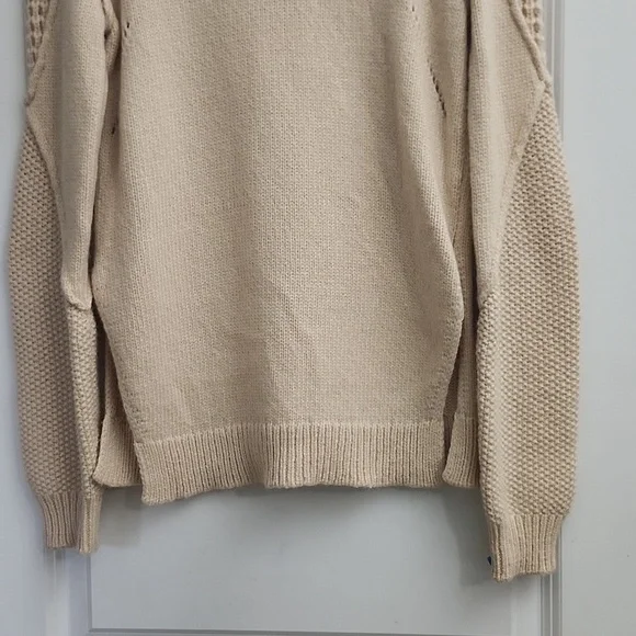 Sam Edelman Womens Sweater Long Sleeve Cream Wool Blend Side Slits. SZ Medium - Picture 5 of 13